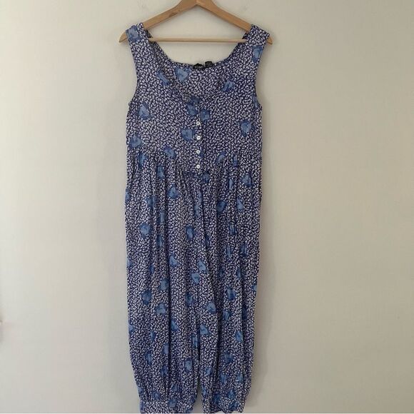 Vintage Jumpsuit Romper Basque V-Waist Floral Buttons 80s 90s Size Small Cottage - Picture 1 of 10